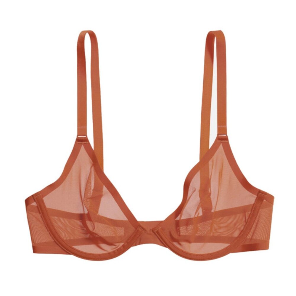 CUUP The Plunge Mesh Bra In Clay